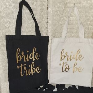 6 BRIDE TRIBE TOTE BAGS and 1 BRIDE TO BE TOTE BAG'